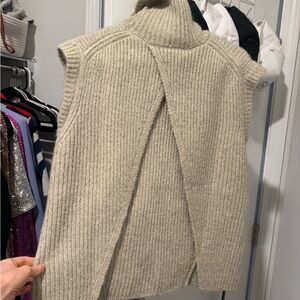 Zara Cream Open-Back Sleeveless Turtleneck Sweater Vest